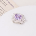 Detail of square purple zircon clasp connector with silver plating for DIY jewelry making - Silver-Purple