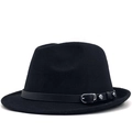 Chapeau fedora classique en feutre noir avec ceinture en cuir vintage et boucle en métal - M (56-58cm) / Noir