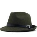 Cappello fedora in lana verde scuro con cintura in ecopelle nera e fibbia in metallo - M (56-58cm) / Verde