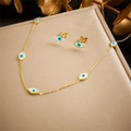 Set gioielli dorati con collana in smalto Malocchio e orecchini a lobo coordinati su base - Set collana e orecchini (N2739)