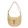 Elegante borsa a tracolla a mezzaluna in paglia beige con tasca in pelle PU marrone - Beige