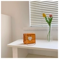 Mini orange crossbody bag with crocodile texture, heart mirror decor and chain strap - Orange