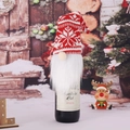 Funda de gnomo navideño para botella de vino con gorro de punto rojo y blanco - Modelo B (Copo de Nieve Rojo Blanco)