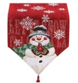 Festive Christmas table runner with snowman patterns, Let It Snow text and red tassels - Style F Snowman