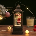 Vintage bronze Christmas lantern with Santa Claus and sparkling snow landscape - New Square Lantern Santa (No Water) / Without Water