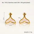 18K gold plated stainless steel fishtail stud earrings with pink resin inlay - Gold