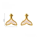 18K gold plated stainless steel fishtail stud earrings with pink resin inlay - 18K Gold Plated Whale Tail (ZE1453G)