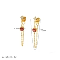 18k gold plated stainless steel tassel earrings with red and clear zircon stones - Red Tassel Style (TE6909-RD)