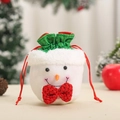 Christmas snowman drawstring gift bag made of white plush with green silk trim and red bows - Shiny Cloth Snowman