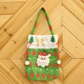 Christmas gift bag with Santa Claus, green fabric with red trees and gold bow decoration - Green Santa Claus
