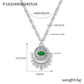 Silver titanium steel necklace with round green zircon evil eye pendant for women - Steel Color Green Zircon Necklace / Silver With Green Zircon