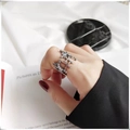 Gothic style silver adjustable open ring featuring intricate relief cross carvings - 15#J0041-Gothic Retro Cross Relief