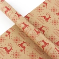 Vintage kraft paper Christmas wrap with red reindeer and snowflake patterns - Style 1 (Brown Reindeer Snowflake) / 50x70cm
