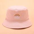 Rosa Fischerhut aus Baumwolle mit Regenbogen und Radiate Positivity Stickerei - M(56-58cm) / Rosa/Regenbogen Stickerei
