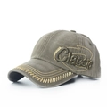 Army green vintage washed baseball cap with Classic 3D embroidery and contrast stitching - Adjustable / Green