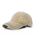 Khaki vintage baseball cap with Classic gold embroidery and wavy contrast stitching - Adjustable / Beige