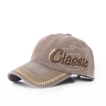 Vintage dark khaki washed cotton baseball cap with classic embroidery and stitched brim - Adjustable / Brown