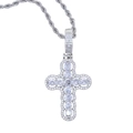 Iced out silver cross pendant necklace with clear zircons and twisted rope chain - 60CM / Silver