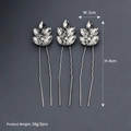Set of three silver U-shaped hair pins with elegant crystal leaf rhinestones - Silver