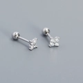 S925 silver four-leaf clover stud earrings with zircon and secure screw-back ball - Platinum Plated - White Zircon