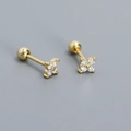 Golden four-leaf clover S925 silver stud earrings with sparkling cubic zirconia crystals - Gold Plated - White Zircon