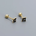 S925 silver four-leaf clover stud earring in gold finish with black cubic zirconia stones - Gold Plated - Black Zircon