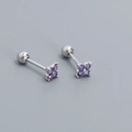 S925 sterling silver four-leaf clover stud earrings with purple zircon stones - Platinum Plated Purple Zirconia