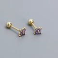 S925 silver four-leaf flower ear stud with gold base and purple pear-cut zircon crystals - Gold Plated Purple Zirconia