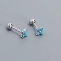 S925 silver four-leaf flower earrings with sky blue zircon and screw back closure - Platinum Tone Turquoise