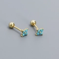 S925 silver gold clover stud earrings with turquoise stones and screw backs - Gold Tone Turquoise