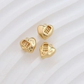 Detailed macro of three gold-plated heart charms with unique side grid hollow texture - 1# Grid Texture / 11mmx12mm