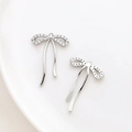 Détail d'un pendentif nœud argenté avec oxydes de zirconium et pompons pour création de bijoux - 4# Or Blanc Longue Frange