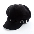 Detail of black newsboy cap with metallic eyelets and decorative ring strap - Adult 55-58cm / Black
