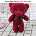 Wine red plush teddy bear keychain with Love ribbon bow, measuring 13x7 cm - Burgundy