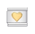 Italian charm bracelet link in silver finish featuring a raised gold heart pattern - Gold Raised Heart-Y065