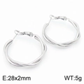 Pendientes de aro trenzados en acero de titanio plateado de 28x2mm - Color Acero (KE112435-KFC)