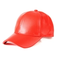 Detailed view of glossy red faux leather texture on high-quality baseball cap - Adult Size (90g) / Red