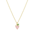 Gold chain necklace featuring a pink heart-shaped stone and green leaf gem pendant - Peach Style (XL00053)