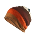 Striped fleece slouchy beanie featuring orange, coffee, and green knit horizontal patterns - Thin Style / Orange Stripe