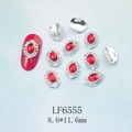 Dettaglio di gemme ovali rosse 8,6x11,6 mm con base incisa in argento per nail art - Pietra Rossa Base Argento (6555)