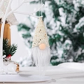 Gnomo di Natale appeso con cappello lavorato a maglia beige e paillettes dorate - Ciondolo Vecchio Senza Gambe / Oro
