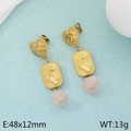 Golden sea animal earrings with pink crystal and quilted heart studs, 48x12mm size - Heart Palm Pink Stone Style (KE114653-FA)
