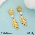 Creative golden seahorse pendant earrings with white pearl detail on light blue surface - Seahorse Pearl Pendant Style (KE114655-FA)