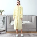 Pale yellow long flannel bathrobe for women with ruffle trim and soft coral fleece texture - M / Lemon Yellow