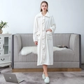 White long coral fleece bathrobe for women featuring elegant ruffled edges and lapel - M / Pearl White