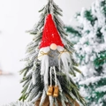 Weihnachtsgnom-Anhänger mit roten Paillettenhut und grauem Körper am Baum - Roter langbeiniger gesichtsloser Wichtel-Anhänger