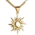 Collana con ciondolo sole dorato lucido e raggi di fiamme in acciaio inossidabile stile hip-hop - Ciondolo Singolo (Oro) / Oro (Senza Catena)