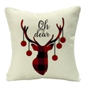 Housse de coussin en lin avec cerf à carreaux rouges et texte Oh My Dear - Style 2-Renne Beige Oh Dear