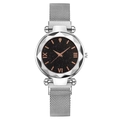 Elegant starry sky women's quartz watch with silver magnetic strap and faceted glass dial - Silver