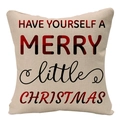 Linen Christmas pillowcase with Merry Little Christmas text and red plaid pattern - Style 6-Beige Merry Christmas